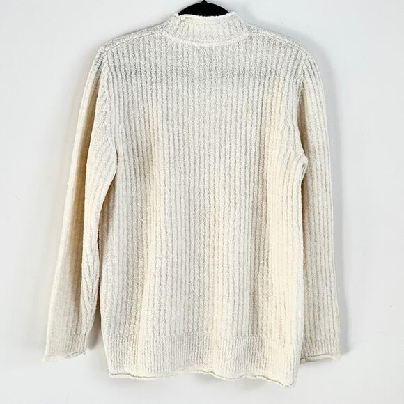 LL Bean womens ribbed mock neck pull over ivory sweater medium regular 35% wool - Picture 4 of 8